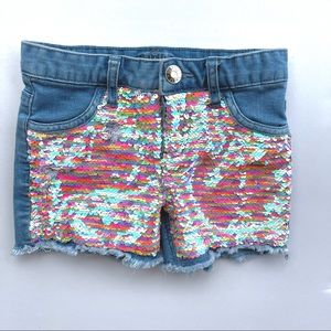Justice girls denim mermaid reverse sequin shorts size 8 summer